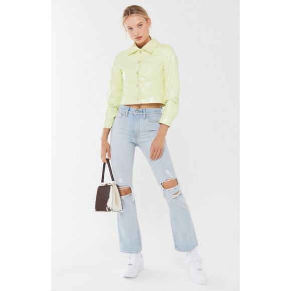 Urban Outfitters Xander Vinyl Cropped Jacket in Lime - Picture 3 of 10